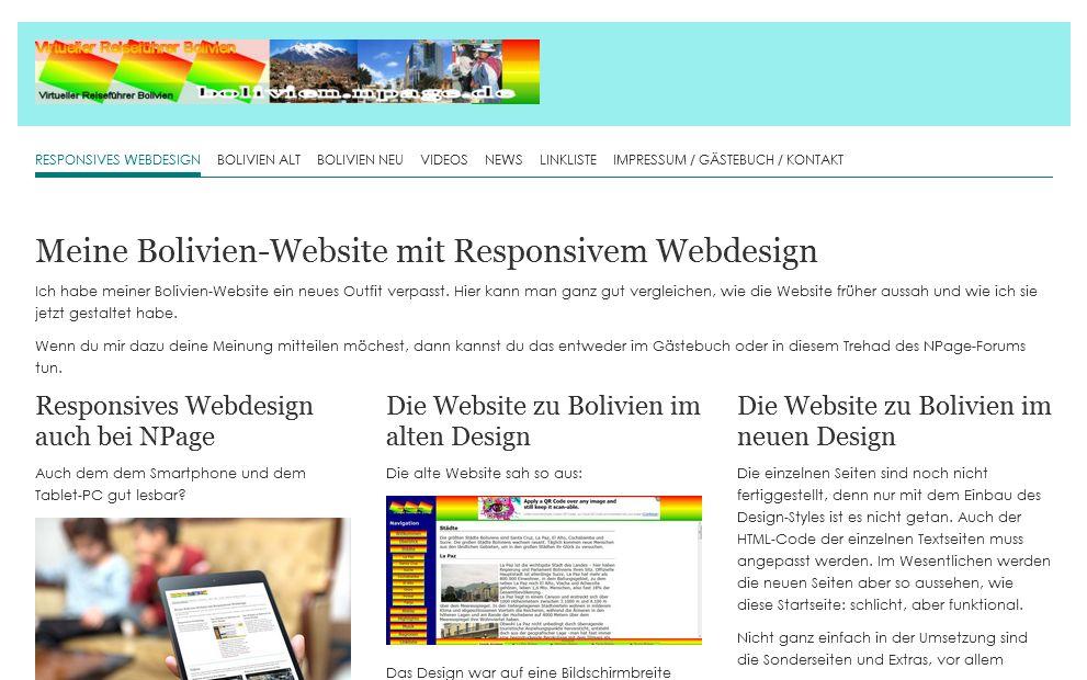 Website NPage Bolivien mit responsivem Design Website NPage Bolivien mit responsivem Design