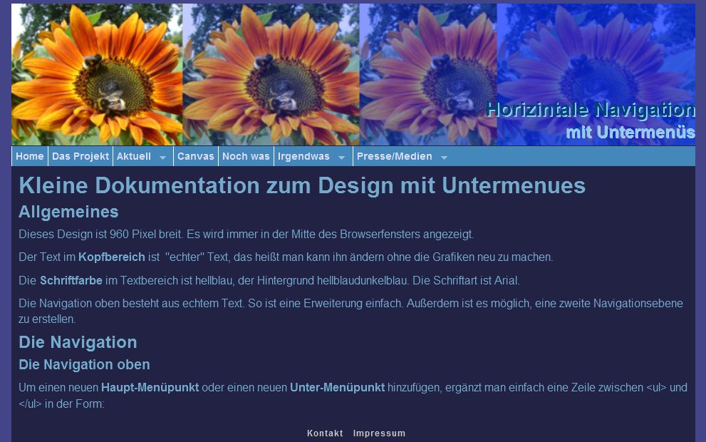 Vorschau Basislayout mit horizontaler Navigationsleiste Vorschau Basislayout mit horizontaler Navigationsleiste