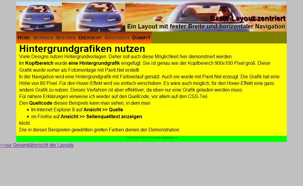 Vorschau Basislayout mit horizontaler Navigationsleiste Vorschau Basislayout mit horizontaler Navigationsleiste